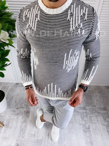 Pulover barbati gros slim fit alb T3636 P20-4.3